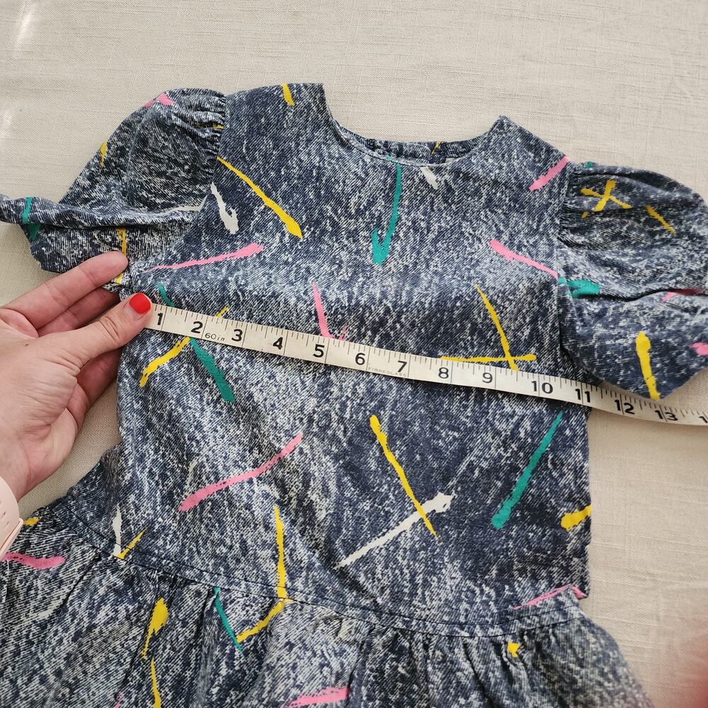 Vintage 80s In Style Girls 4T Dress Paint Splatter Drop Waist Ruffle - Picture 7 of 7